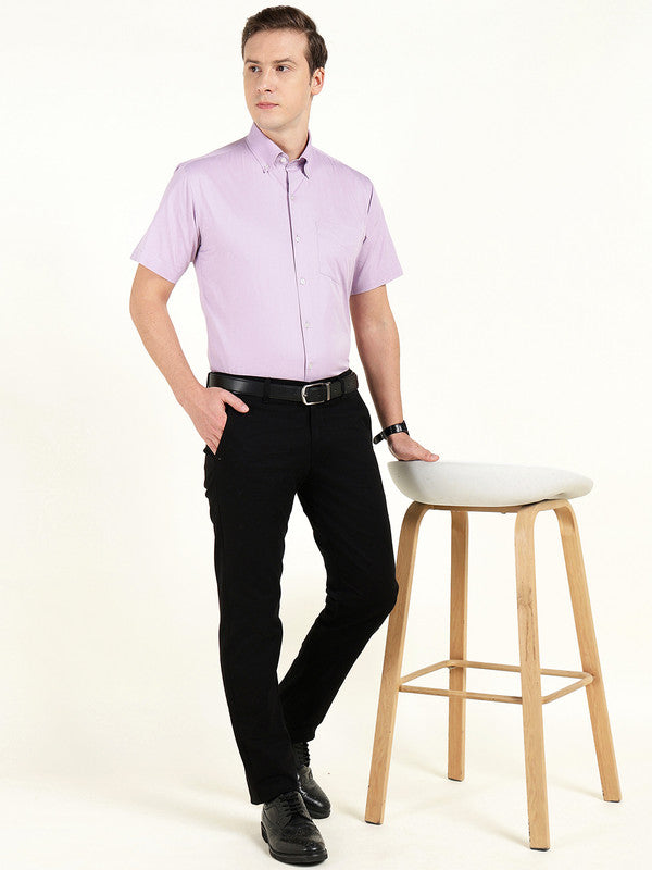 Men Lavender Solid Slim Fit Pure Cotton Button Down Collar Shirt