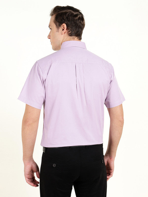 Men Lavender Solid Slim Fit Pure Cotton Button Down Collar Shirt