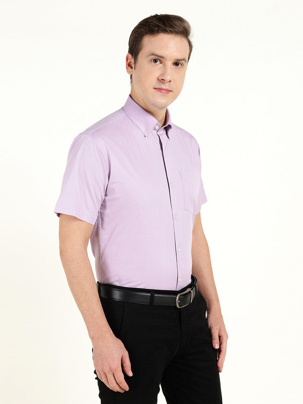 Men Lavender Solid Slim Fit Pure Cotton Button Down Collar Shirt