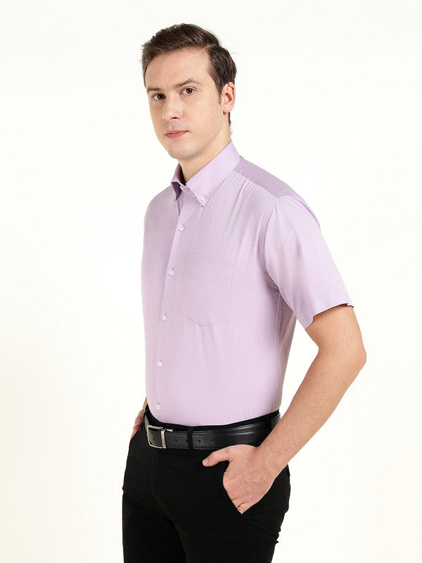 Men Lavender Solid Slim Fit Pure Cotton Button Down Collar Shirt