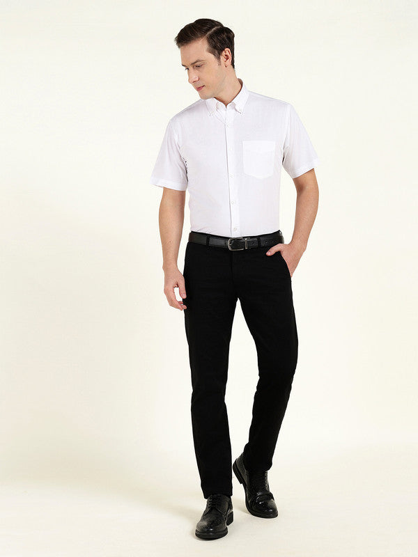 Men White Solid Slim Fit Pure Cotton Button Down Collar Shirt