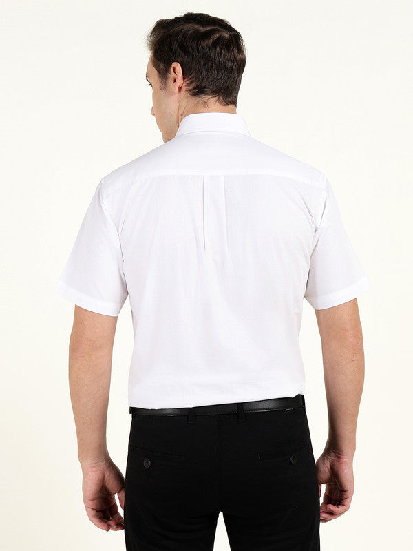 Men White Solid Slim Fit Pure Cotton Button Down Collar Shirt