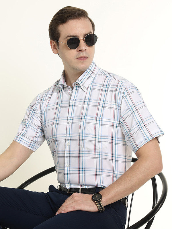 Hancock Men White Oxford Checked Pure Cotton Slim Fit Formal Shirt
