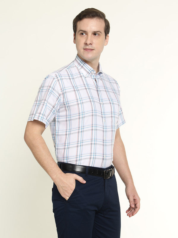 Hancock Men White Oxford Checked Pure Cotton Slim Fit Formal Shirt