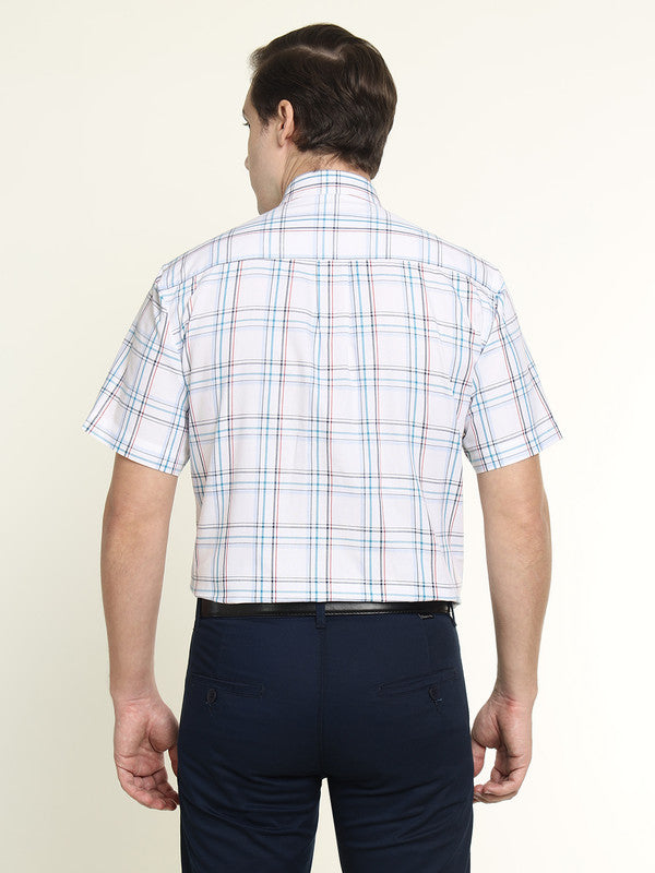 Hancock Men White Oxford Checked Pure Cotton Slim Fit Formal Shirt