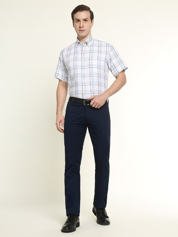 Hancock Men White Oxford Checked Pure Cotton Slim Fit Formal Shirt