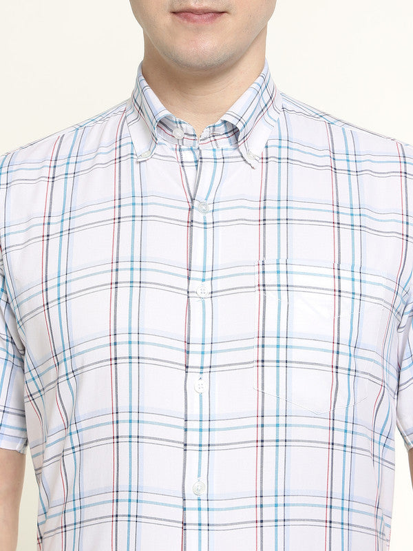 Hancock Men White Oxford Checked Pure Cotton Slim Fit Formal Shirt