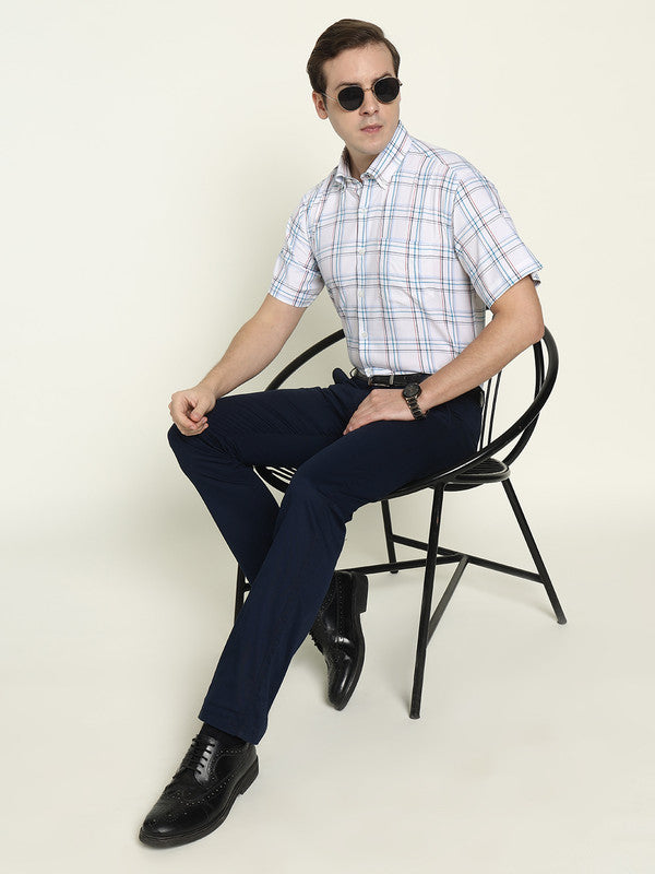 Hancock Men White Oxford Checked Pure Cotton Slim Fit Formal Shirt