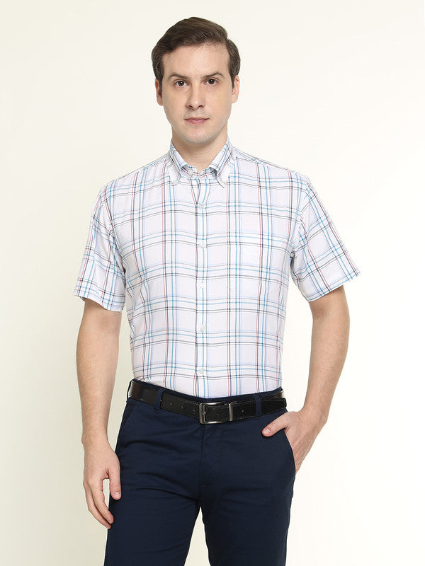 Hancock Men White Oxford Checked Pure Cotton Slim Fit Formal Shirt