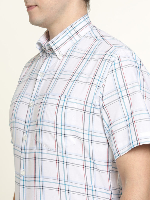 Hancock Men White Oxford Checked Pure Cotton Slim Fit Formal Shirt