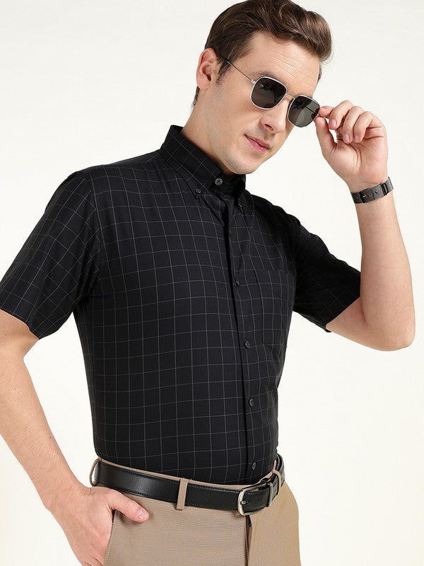 Men Black Checked Slim Fit Pure Cotton Formal Shirt