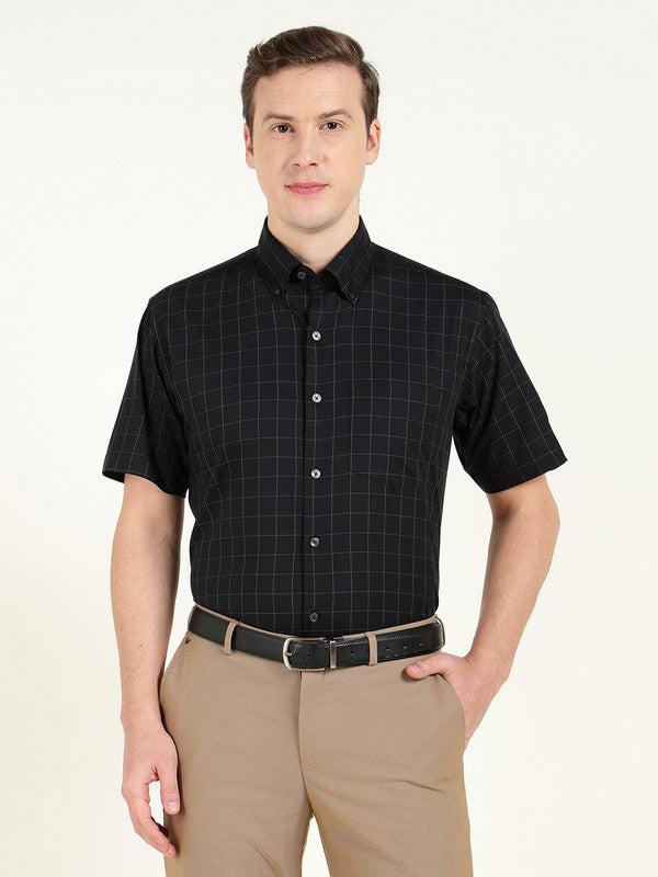 Men Black Checked Slim Fit Pure Cotton Formal Shirt