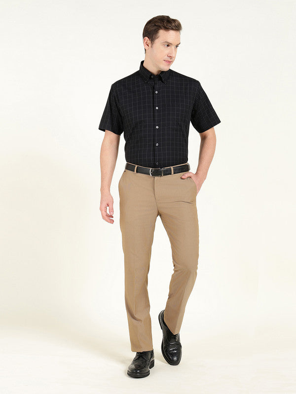 Men Black Checked Slim Fit Pure Cotton Formal Shirt