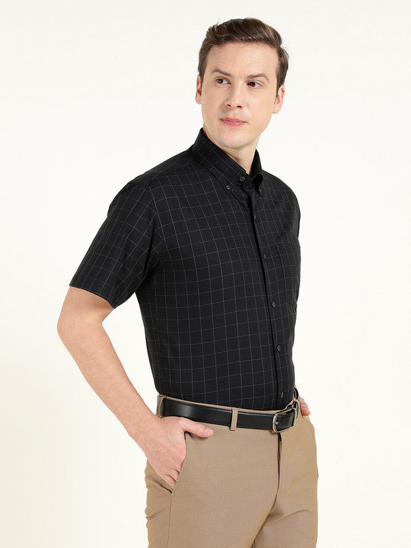 Men Black Checked Slim Fit Pure Cotton Formal Shirt