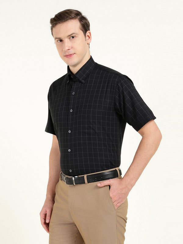 Men Black Checked Slim Fit Pure Cotton Formal Shirt