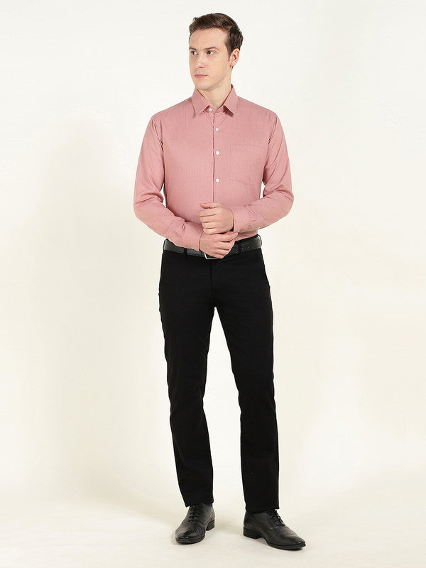 Men Dusty Pink Solid Slim Fit Linen Formal Shirt