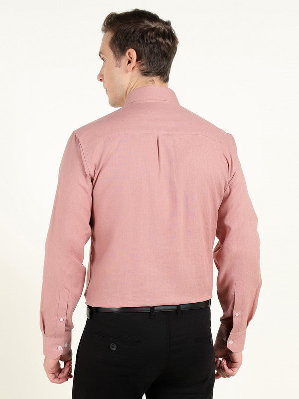 Men Dusty Pink Solid Slim Fit Linen Formal Shirt