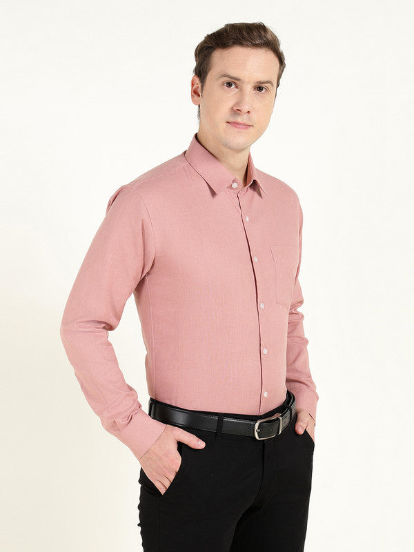 Men Dusty Pink Solid Slim Fit Linen Formal Shirt