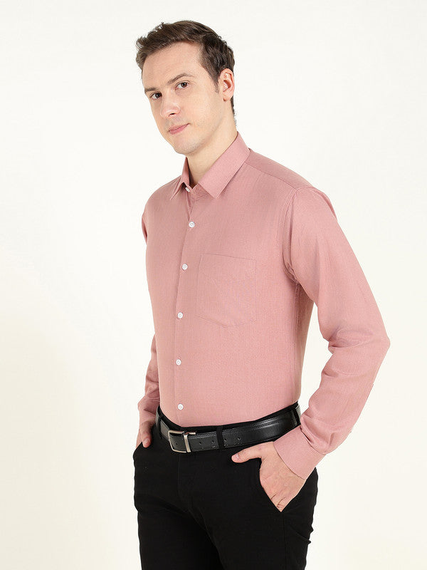 Men Dusty Pink Solid Slim Fit Linen Formal Shirt