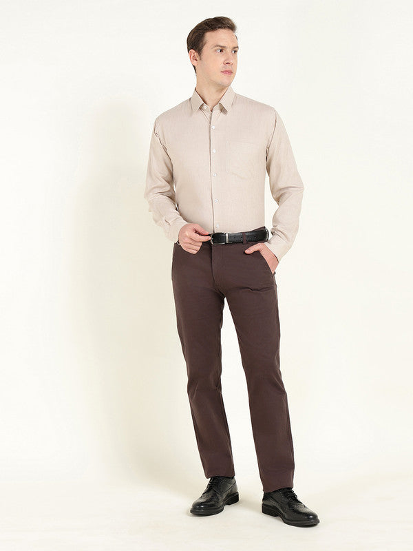 Men Greige Solid Slim Fit Linen Formal Shirt