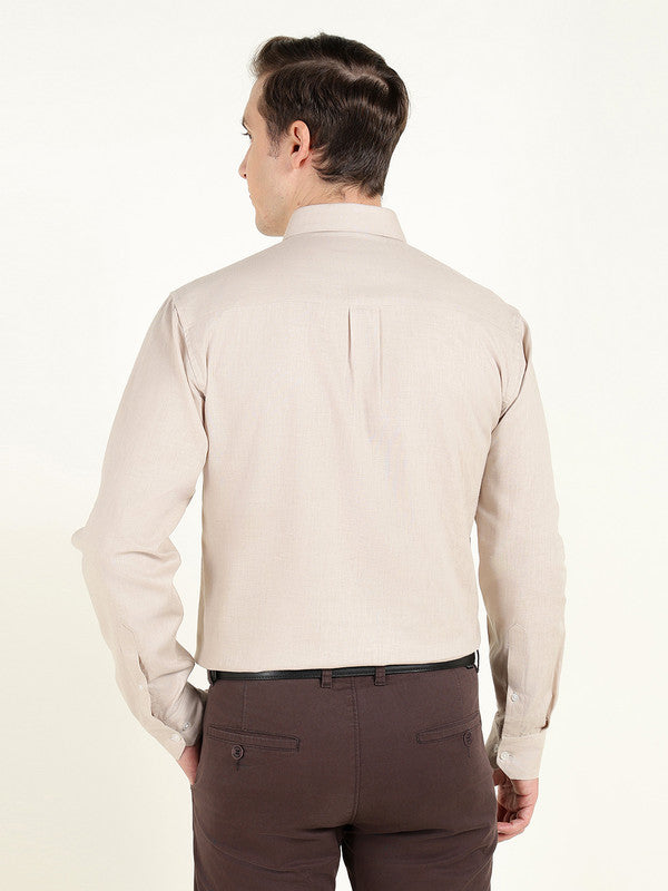 Men Greige Solid Slim Fit Linen Formal Shirt