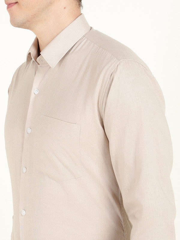 Men Greige Solid Slim Fit Linen Formal Shirt