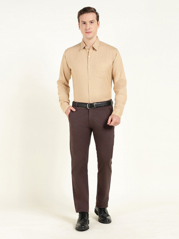 Men Tan Solid Slim Fit Linen Formal Shirt