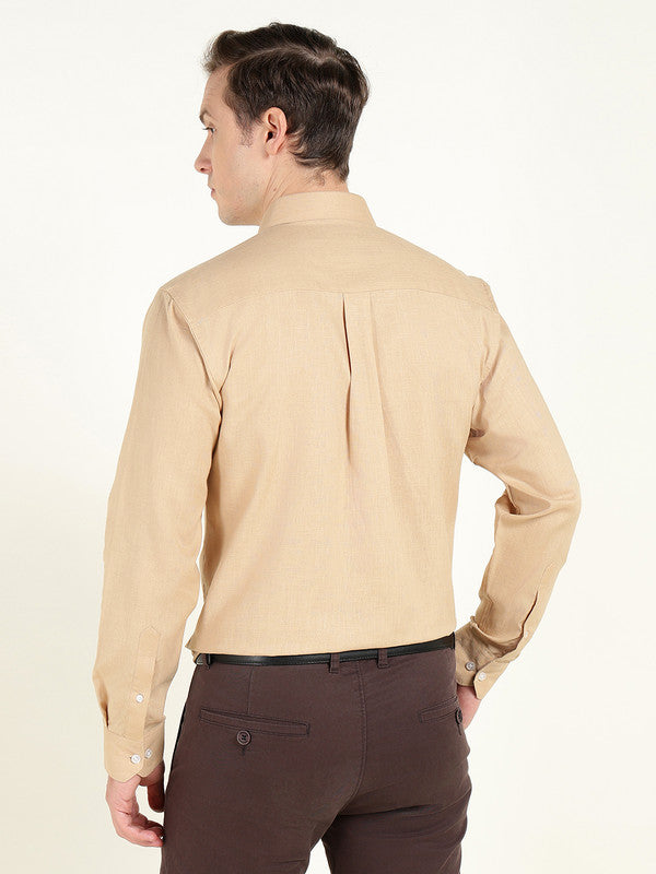 Men Tan Solid Slim Fit Linen Formal Shirt