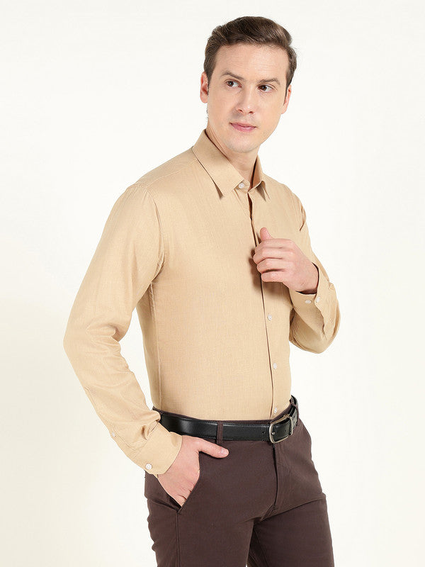 Men Tan Solid Slim Fit Linen Formal Shirt