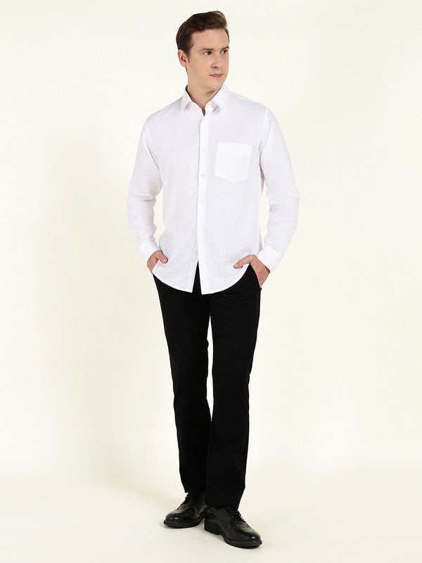 Men White Solid Slim Fit Linen Formal Shirt
