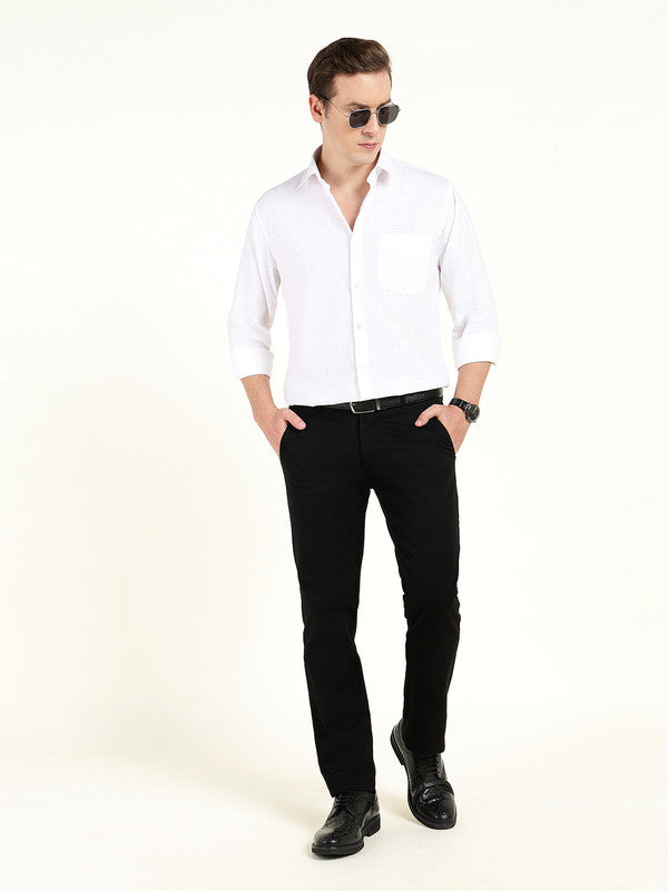 Men White Solid Slim Fit Linen Formal Shirt