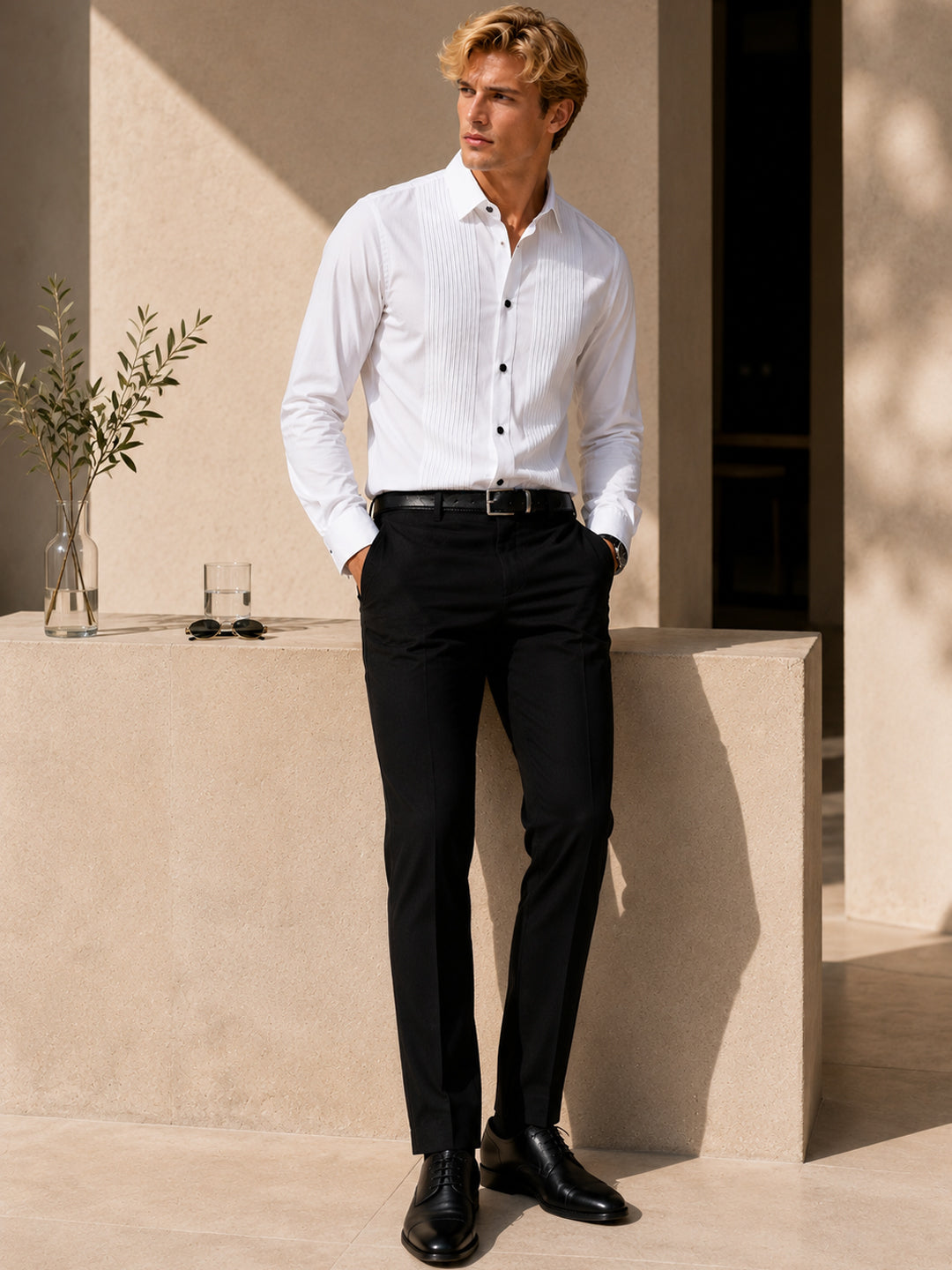 Hancock Men White Solid Self Design Pure Cotton Slim Fit Party Shirt