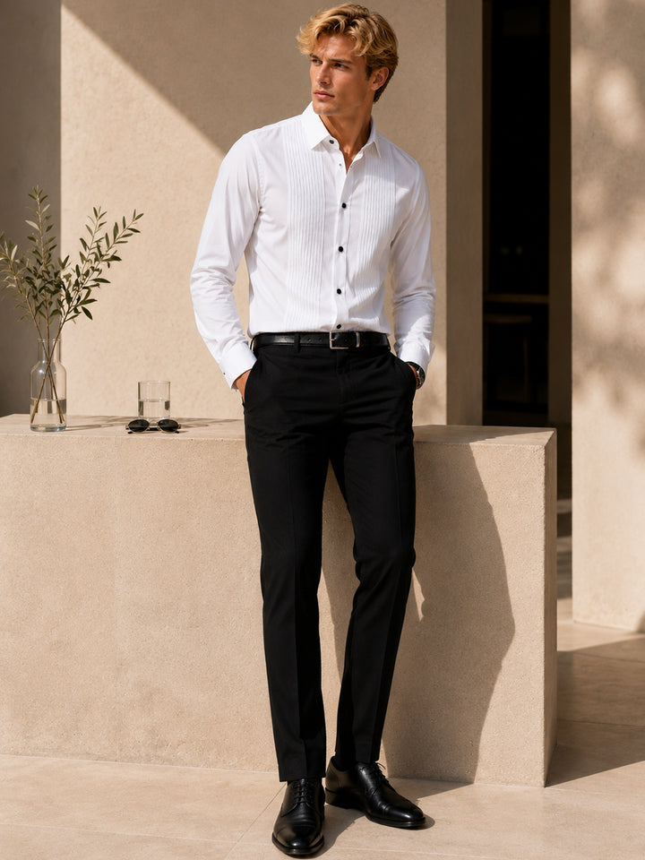 Hancock Men White Solid Self Design Pure Cotton Slim Fit Party Shirt
