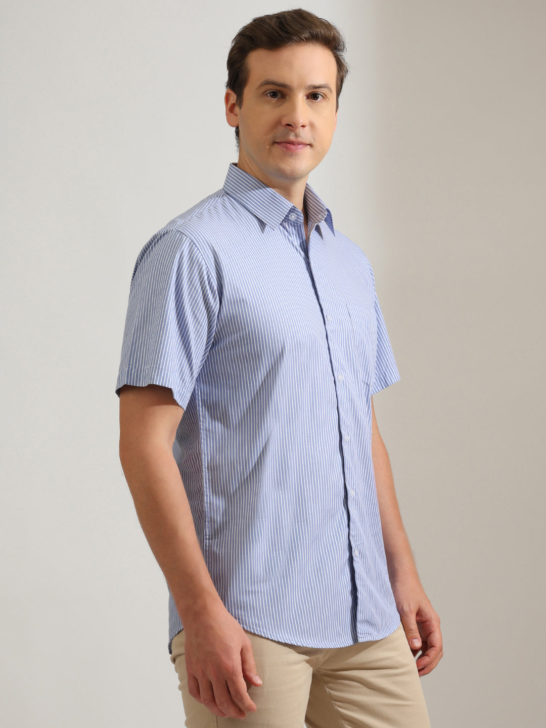 Hancock   Men   Blue & White   Stripes   Pure Cotton   Slim Fit   Formal   Shirt
