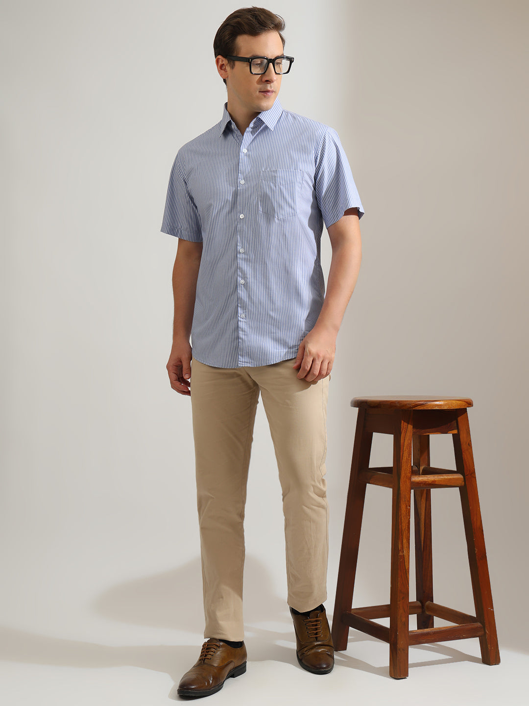 Hancock   Men   Blue & White   Stripes   Pure Cotton   Slim Fit   Formal   Shirt