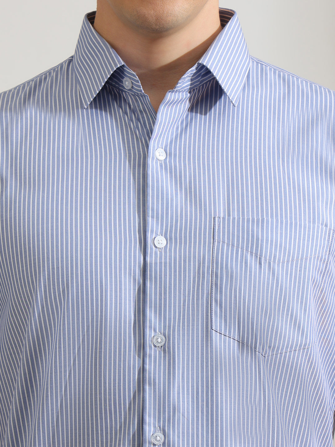 Hancock   Men   Blue & White   Stripes   Pure Cotton   Slim Fit   Formal   Shirt