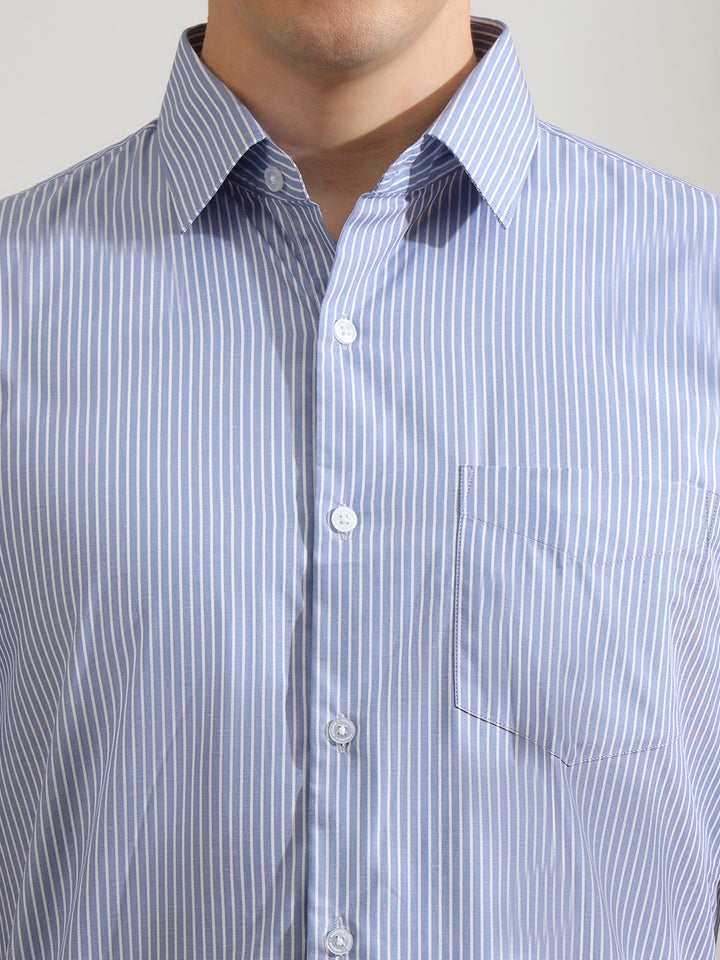 Hancock   Men   Blue & White   Stripes   Pure Cotton   Slim Fit   Formal   Shirt