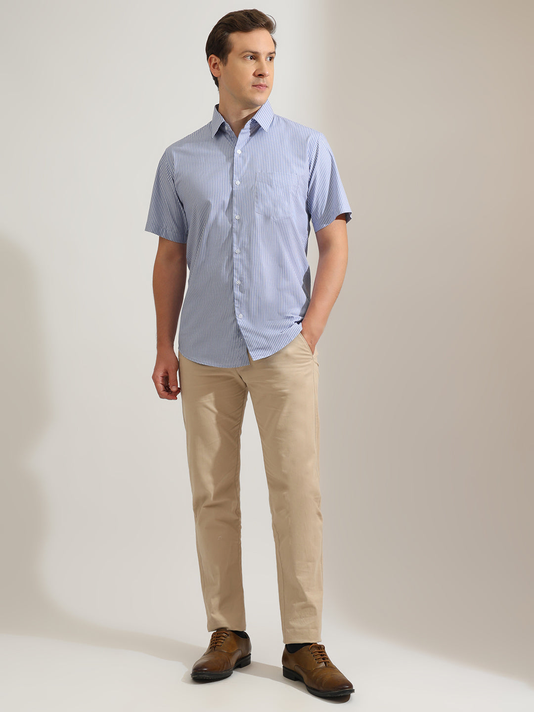 Hancock   Men   Blue & White   Stripes   Pure Cotton   Slim Fit   Formal   Shirt