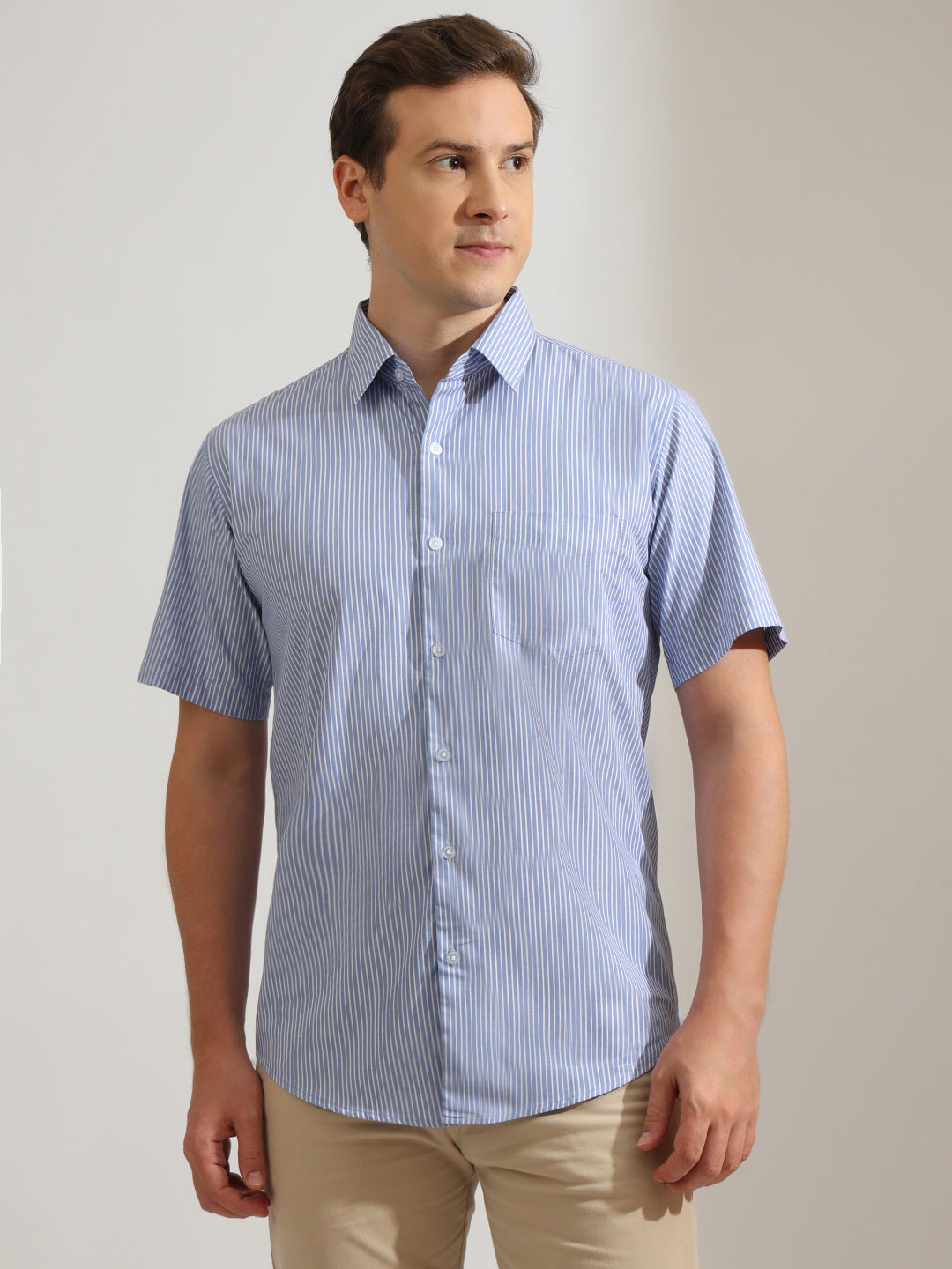 Hancock   Men   Blue & White   Stripes   Pure Cotton   Slim Fit   Formal   Shirt