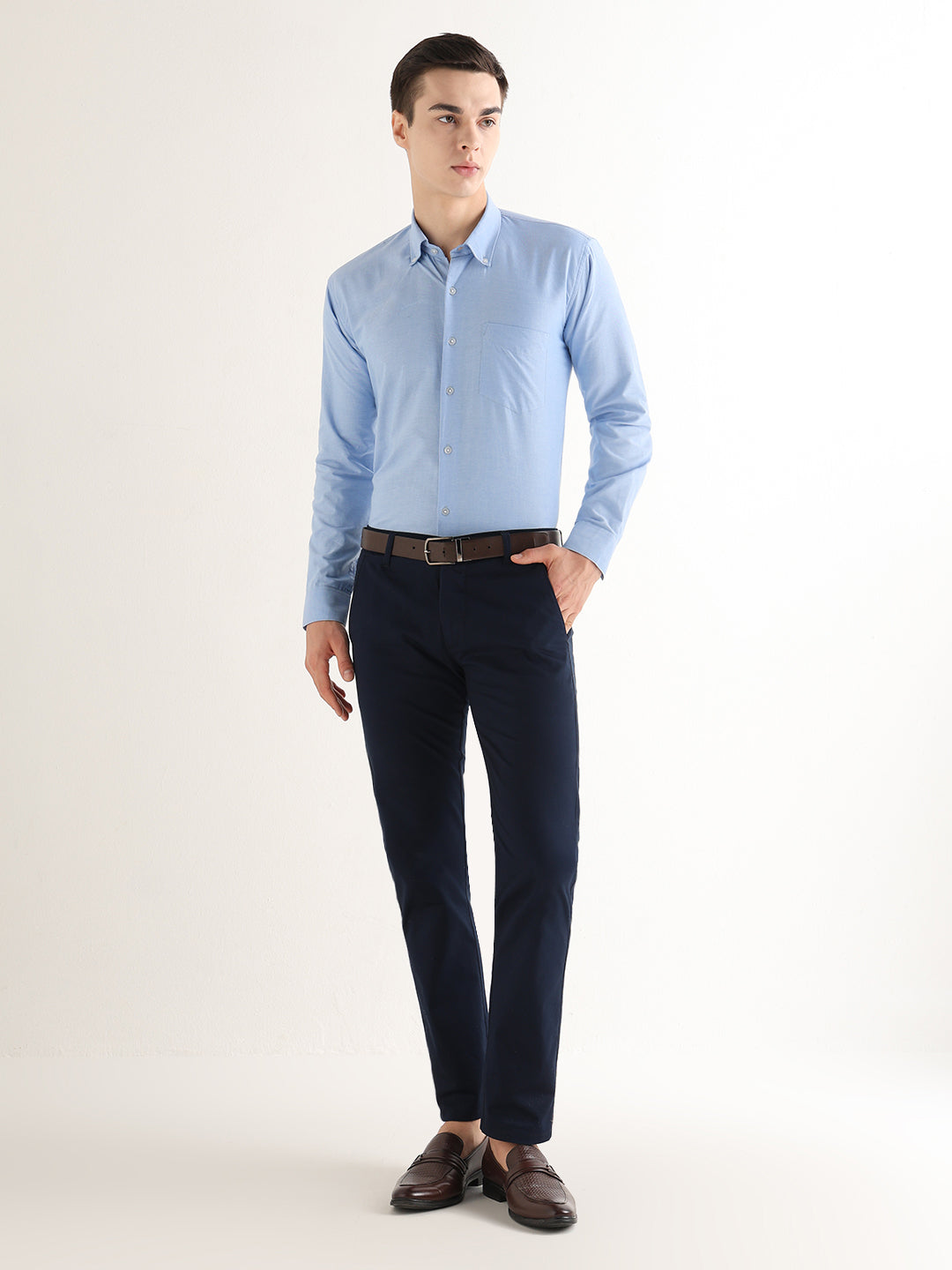 Hancock   Men   Blue   Solids   Pure Cotton   Slim Fit   Formal   Shirt