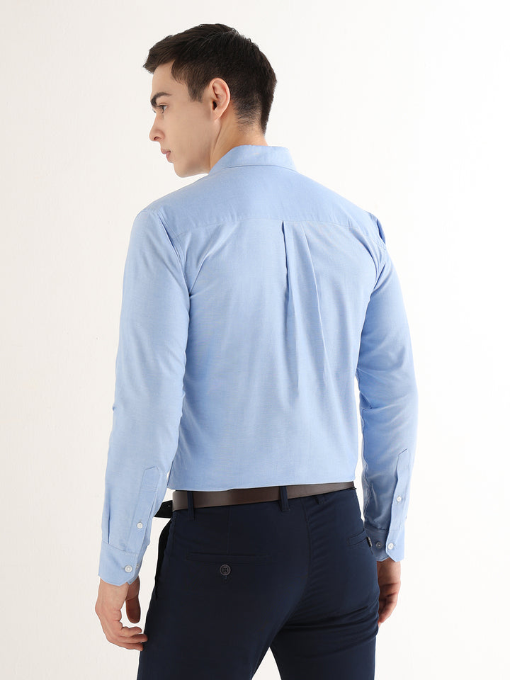Hancock   Men   Blue   Solids   Pure Cotton   Slim Fit   Formal   Shirt
