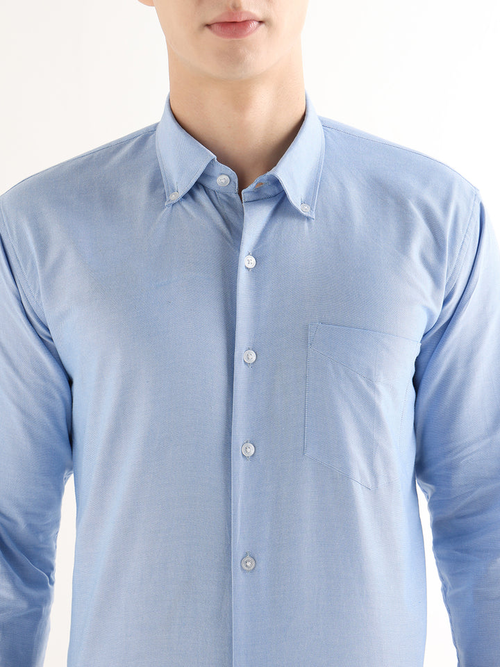 Hancock   Men   Blue   Solids   Pure Cotton   Slim Fit   Formal   Shirt