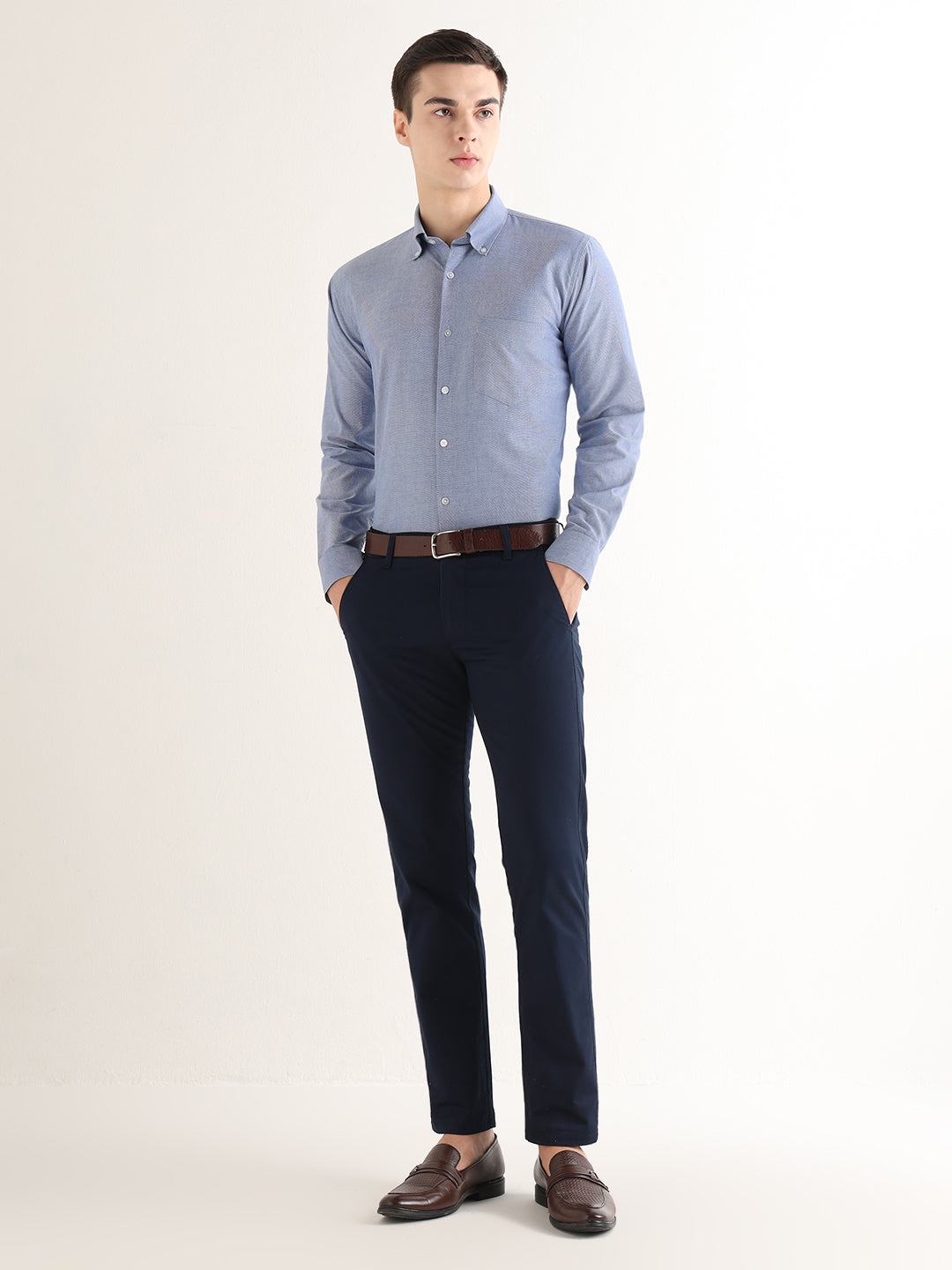Hancock   Men   Dark Blue   Solids   Pure Cotton   Slim Fit   Formal   Shirt