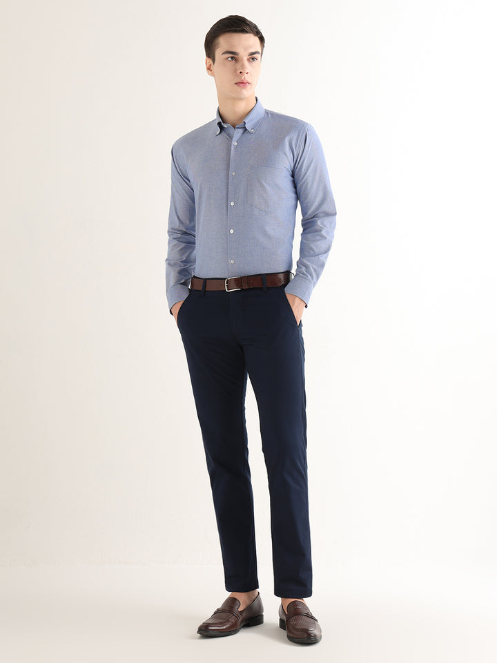 Hancock   Men   Dark Blue   Solids   Pure Cotton   Slim Fit   Formal   Shirt