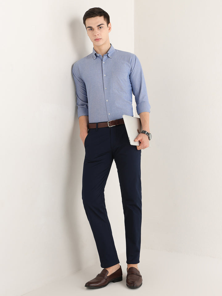 Hancock   Men   Dark Blue   Solids   Pure Cotton   Slim Fit   Formal   Shirt