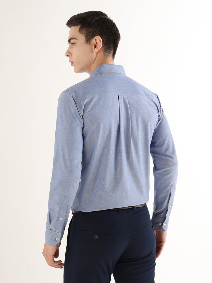 Hancock   Men   Dark Blue   Solids   Pure Cotton   Slim Fit   Formal   Shirt