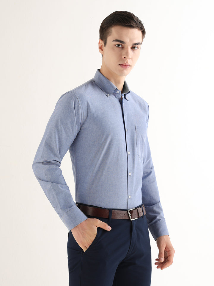 Hancock   Men   Dark Blue   Solids   Pure Cotton   Slim Fit   Formal   Shirt