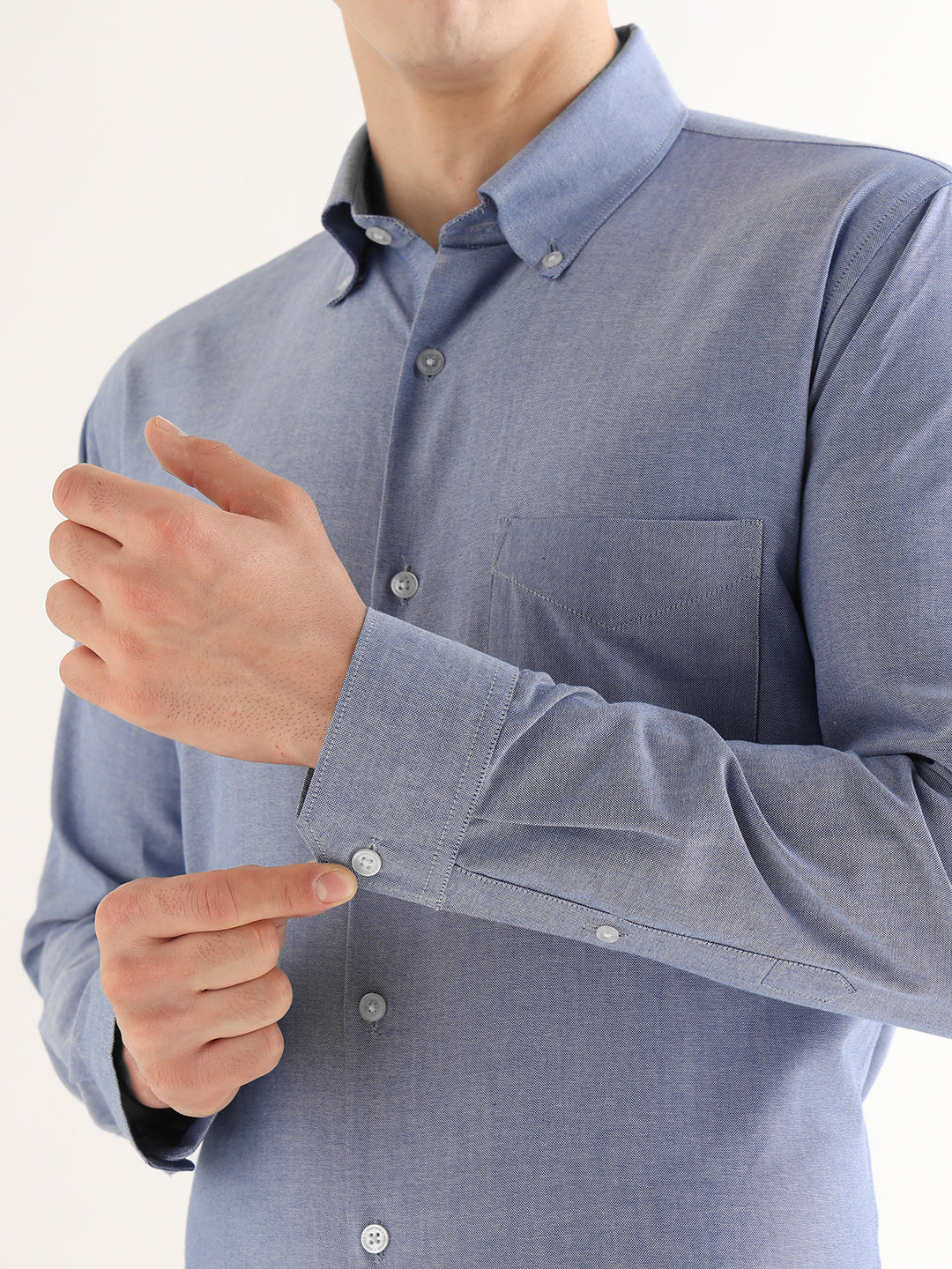 Hancock   Men   Dark Blue   Solids   Pure Cotton   Slim Fit   Formal   Shirt