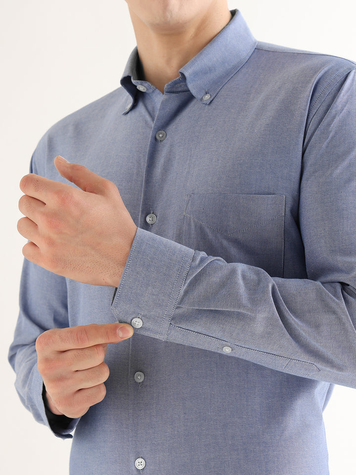 Hancock   Men   Dark Blue   Solids   Pure Cotton   Slim Fit   Formal   Shirt