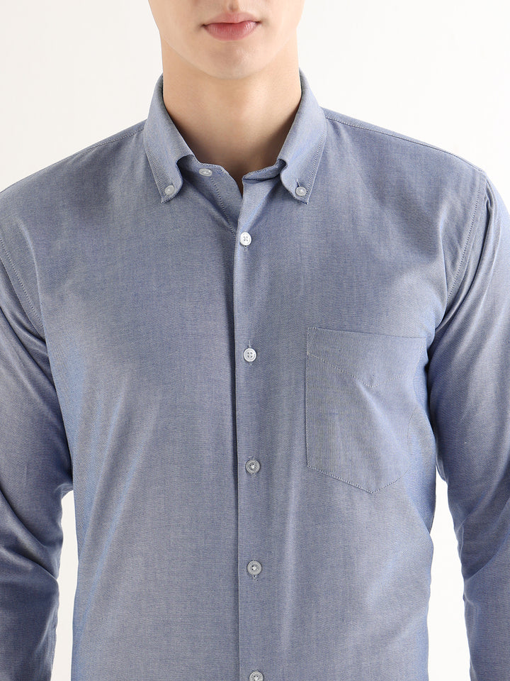 Hancock   Men   Dark Blue   Solids   Pure Cotton   Slim Fit   Formal   Shirt